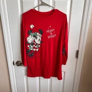 Disney New Minnie Mouse Pajama‎ Dress Christmas Holiday Red Long Sleeve L